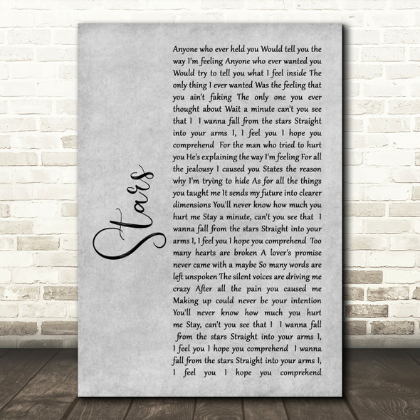 Simply Red Stars Rustic Script Grey Song Lyric Quote Print