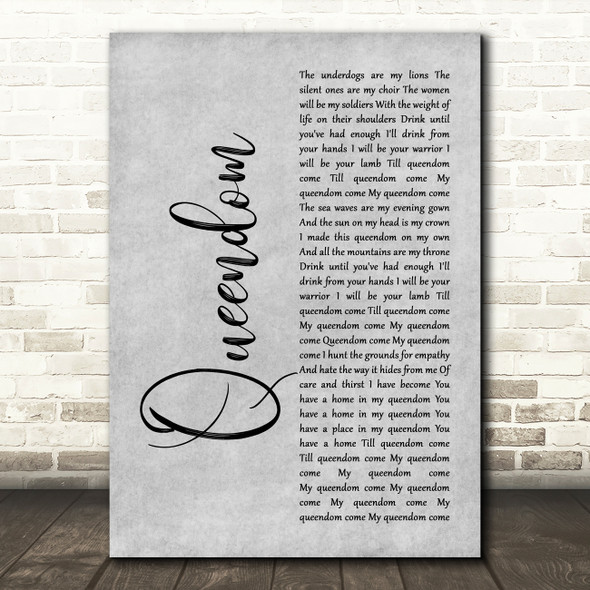 AURORA Queendom Grey Rustic Script Song Lyric Print