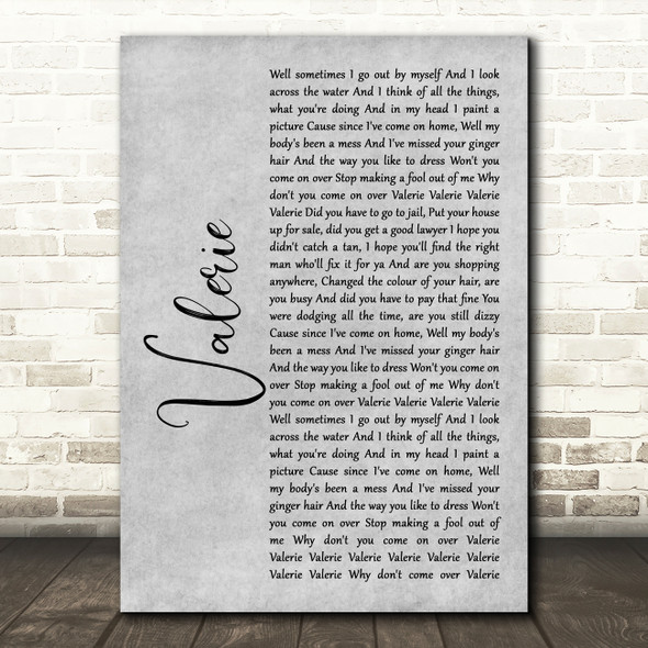 Amy Winehouse Valerie Grey Rustic Script Song Lyric Print