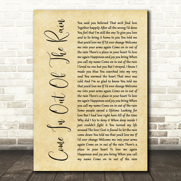 Wendy Moten Come In Out Of The Rain Rustic Script Song Lyric Print