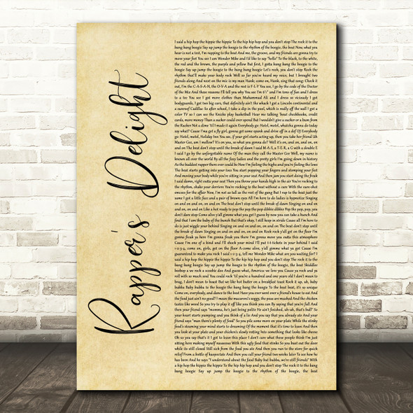 The Sugarhill Gang Rapper's Delight Rustic Script Song Lyric Print