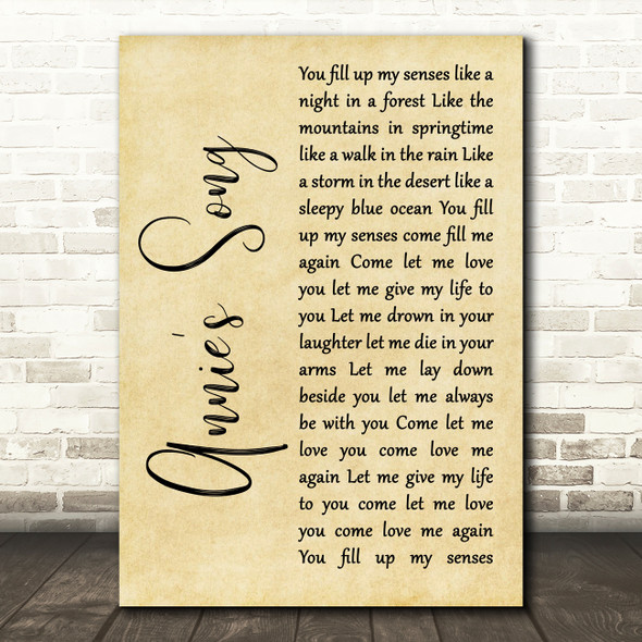 John Denver Annie's Song Rustic Script Song Lyric Print