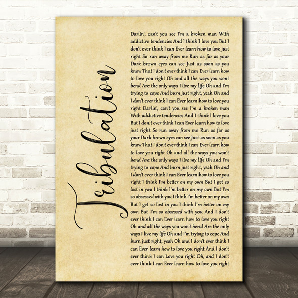 Matt Maeson Tribulation Rustic Script Song Lyric Print