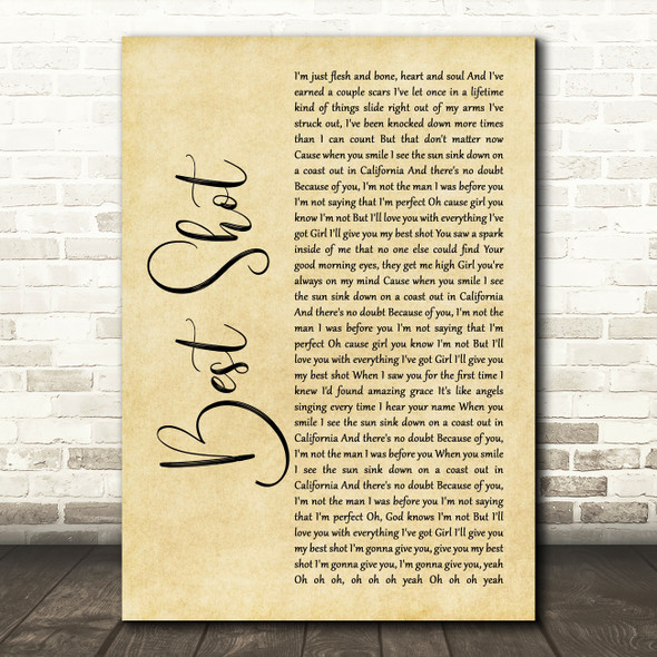 Jimmie Allen Best Shot Rustic Script Song Lyric Print