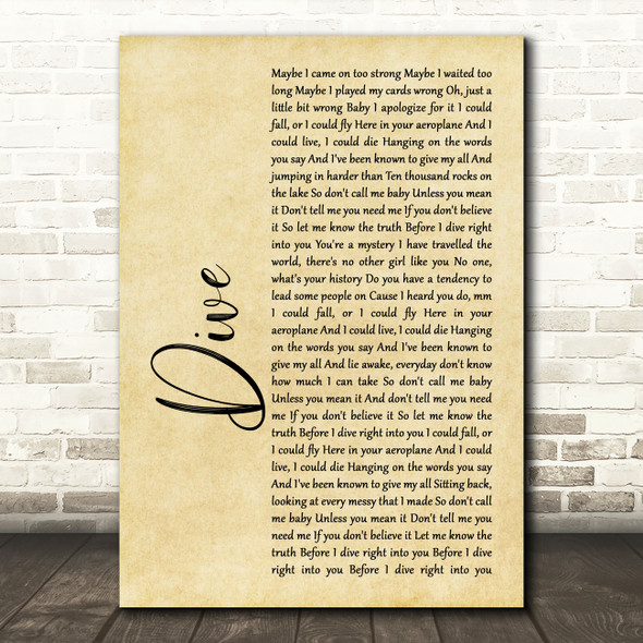 Ed Sheeran Dive Rustic Script Song Lyric Print