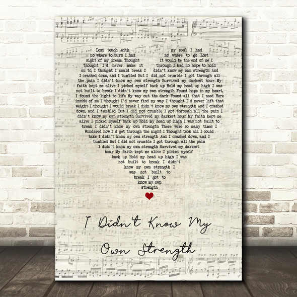 Whitney Houston I Didn't Know My Own Strength Script Heart Song Lyric Print