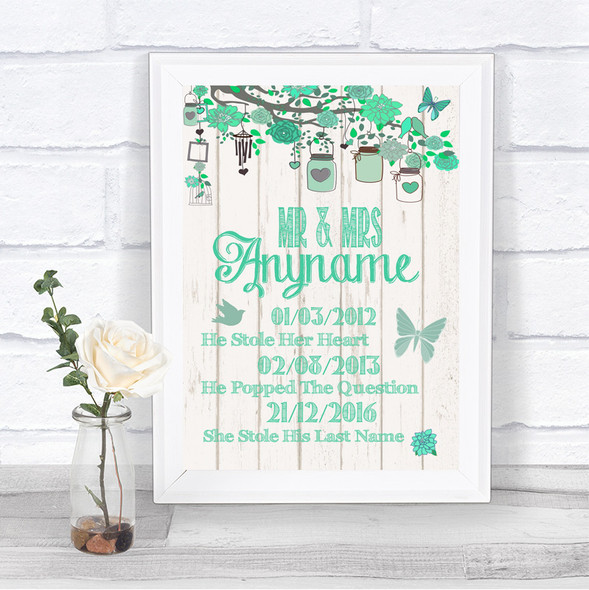 Green Rustic Wood Important Special Dates Personalized Wedding Sign