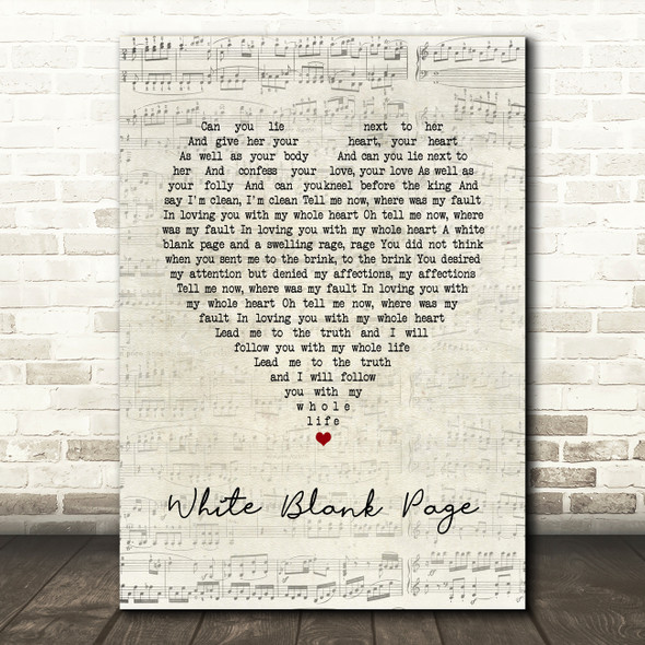 Mumford & Sons White Blank Page Script Heart Song Lyric Print