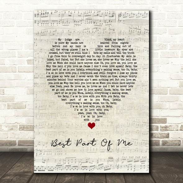 Ed Sheeran (feat. YEBBA) Best Part Of Me Script Heart Song Lyric Print