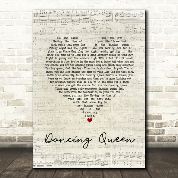 Abba Dancing Queen Script Heart Song Lyric Print