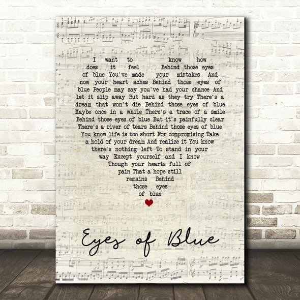 Paul Carrack Eyes of Blue Script Heart Song Lyric Print