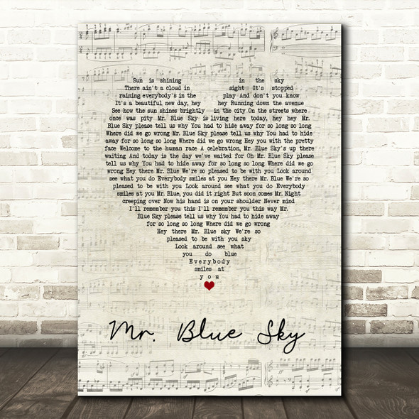 ELO Mr. Blue Sky Script Heart Song Lyric Print