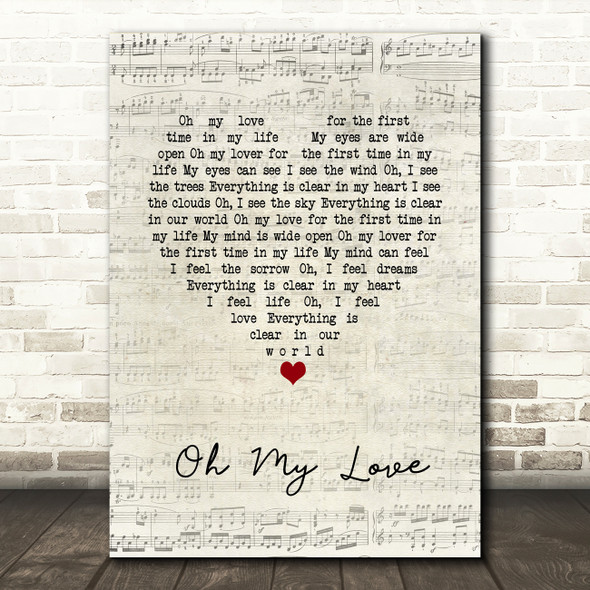 John Lennon Oh My Love Script Heart Song Lyric Print