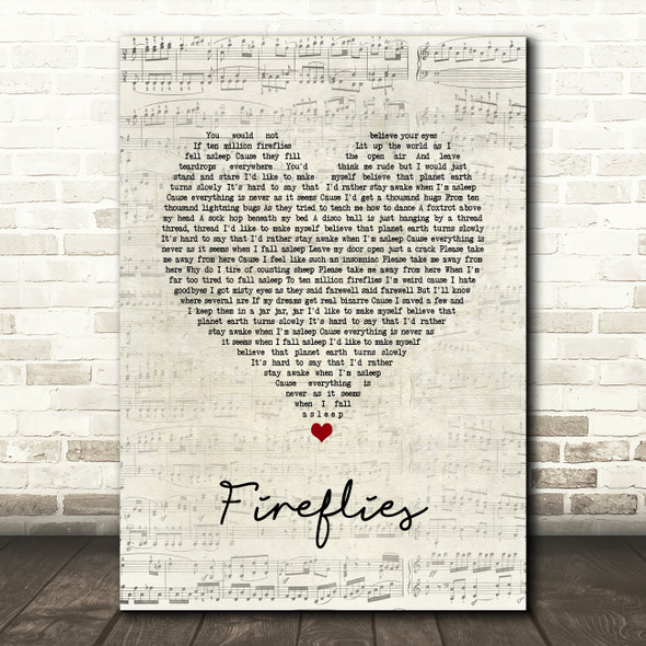 Owl City Fireflies Script Heart Song Lyric Print