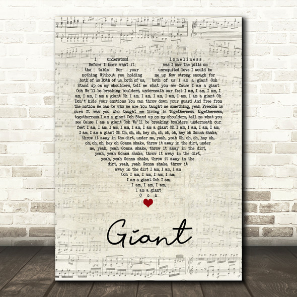 Calvin Harris & Rag'n'Bone Man Giant Script Heart Song Lyric Print