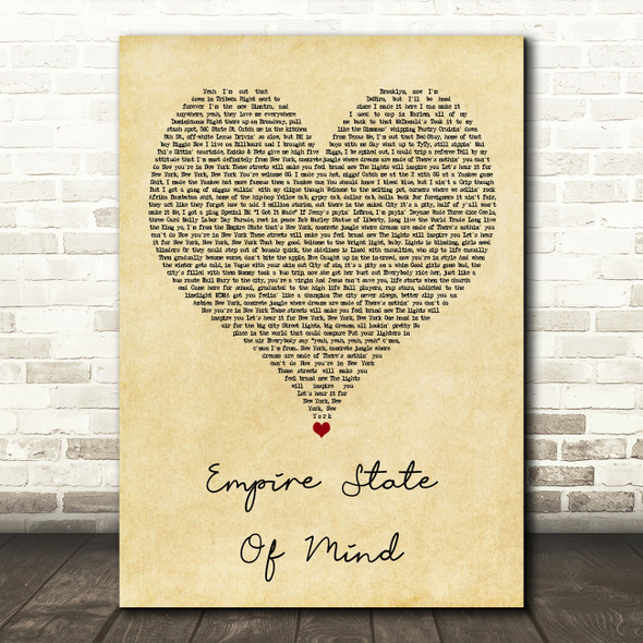 Jay-Z feat Alicia Keys Empire State Of Mind Vintage Heart Song Lyric Print