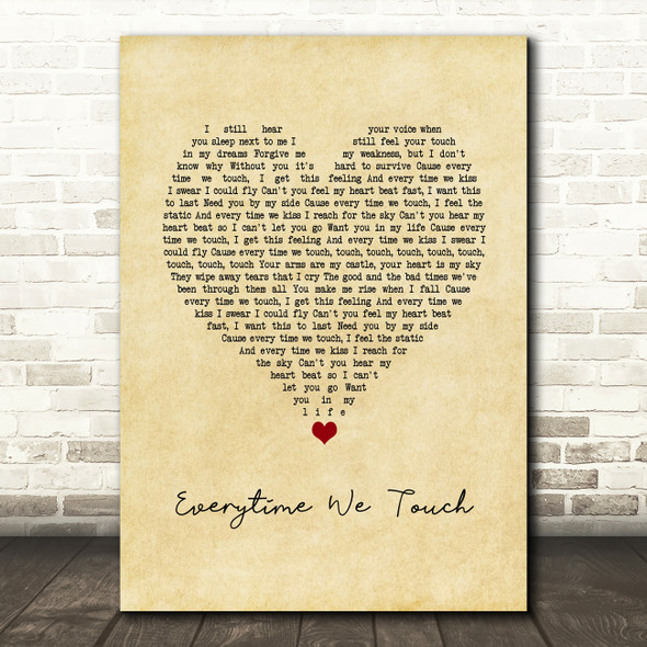 Cascada Everytime We Touch Vintage Heart Song Lyric Print