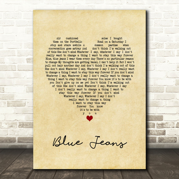 Blur Blue Jeans Vintage Heart Song Lyric Print
