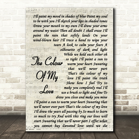 Celine Dion The Colour Of My Love Vintage Script Song Lyric Print