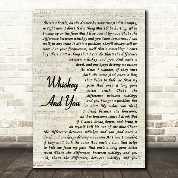 Aaron Lewis Whiskey And You Vintage Script Song Lyric Print