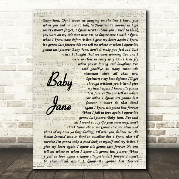 Rod Stewart Baby Jane Vintage Script Song Lyric Print