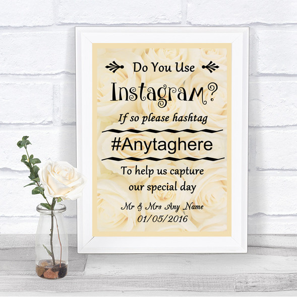 Cream Roses Instagram Photo Sharing Personalized Wedding Sign