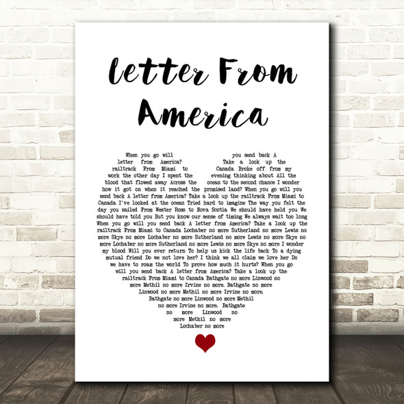The Proclaimers Letter From America White Heart Song Lyric Print