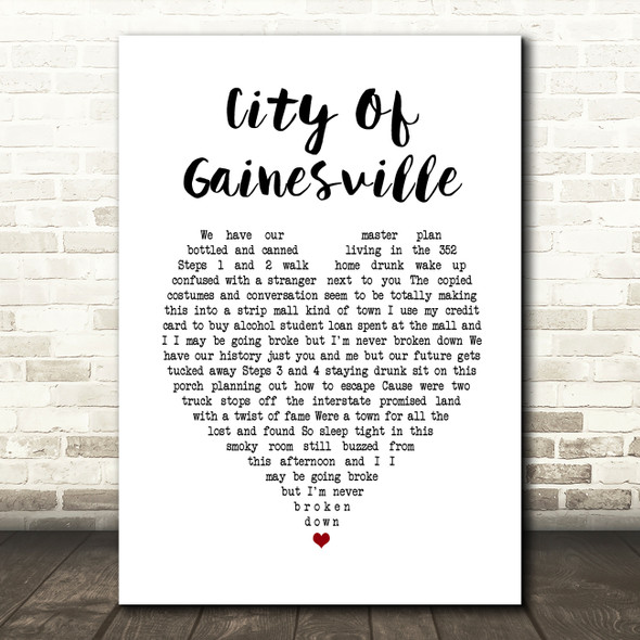 Less Than Jake City Of Gainesville White Heart Song Lyric Print