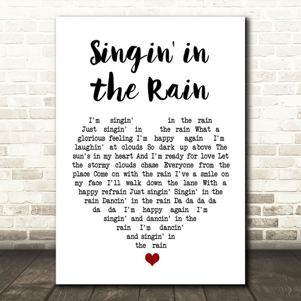 Gene Kelly Singin' in the Rain White Heart Song Lyric Print