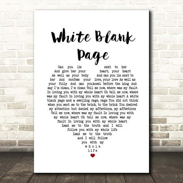 Mumford & Sons White Blank Page White Heart Song Lyric Print