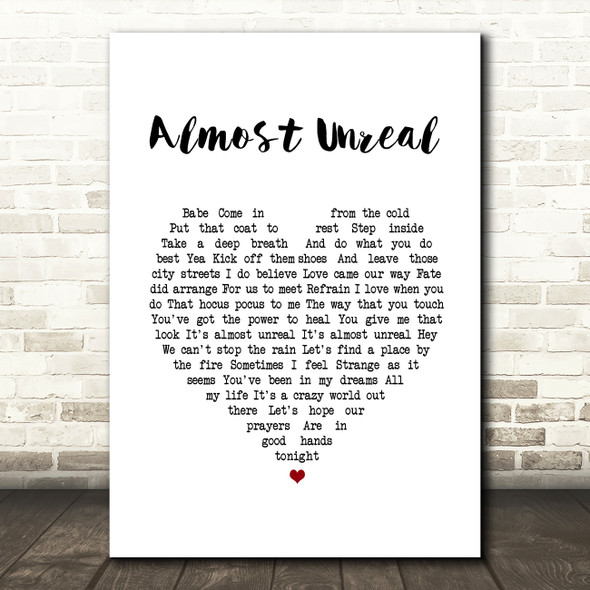 Roxette Almost Unreal White Heart Song Lyric Print