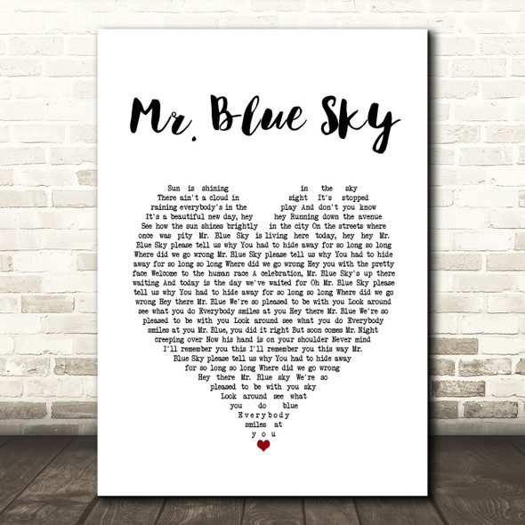 ELO Mr. Blue Sky White Heart Song Lyric Print