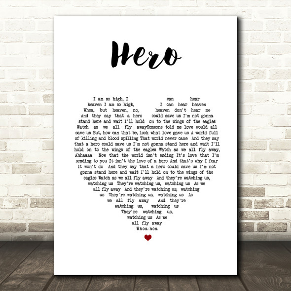 Nickelback Hero White Heart Song Lyric Print