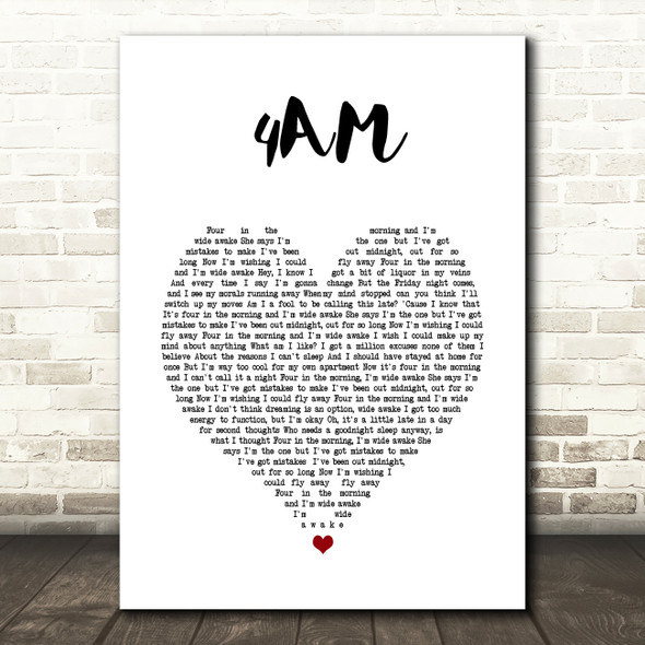 Dan Caplen 4AM White Heart Song Lyric Print