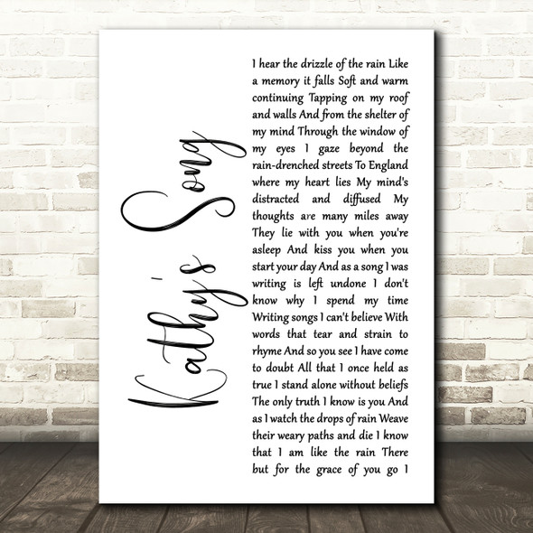 Simon & Garfunkel Kathy's Song White Script Song Lyric Print