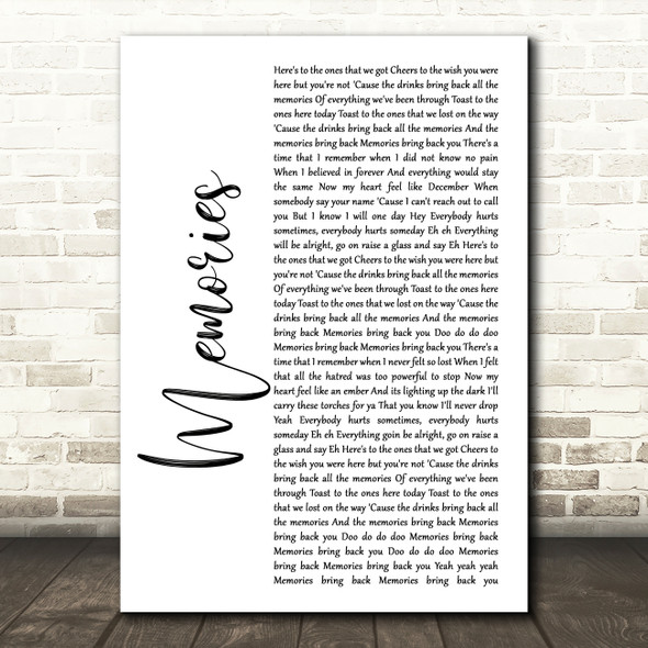 Maroon 5 Memories White Script Song Lyric Print