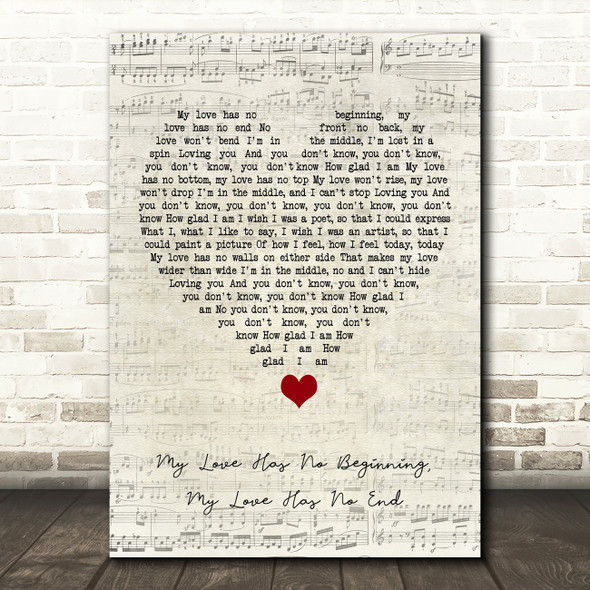 Nancy Wilson My Love Has No Beginning, My Love Has No End Script Heart Song Lyric Quote Music Poster Print