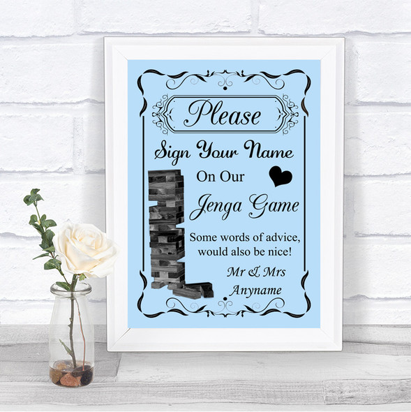 Blue Jenga Guest Book Personalized Wedding Sign