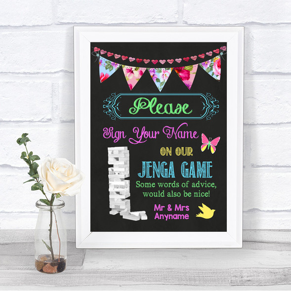 Bright Bunting Chalk Jenga Guest Book Personalized Wedding Sign