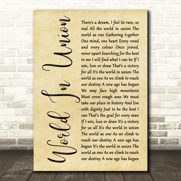 Emeli Sandé World In Union (Rugby World Cup Anthem) Rustic Script Song Lyric Quote Music Poster Print