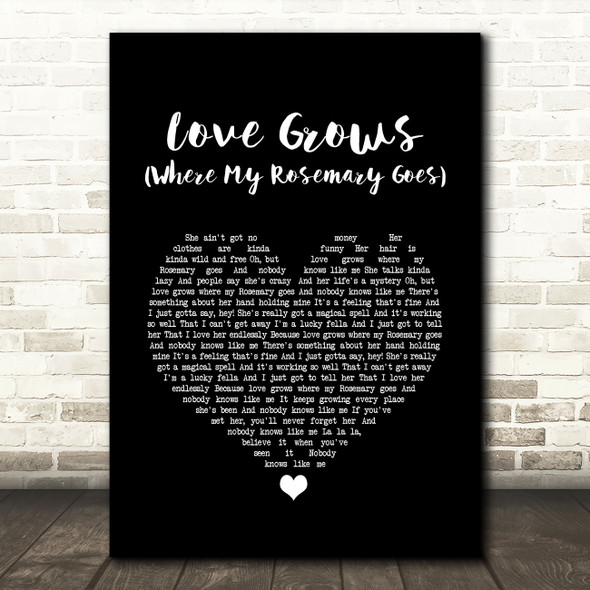 Edison Lighthouse Love Grows (Where My Rosemary Goes) Black Heart Song Lyric Quote Music Poster Print