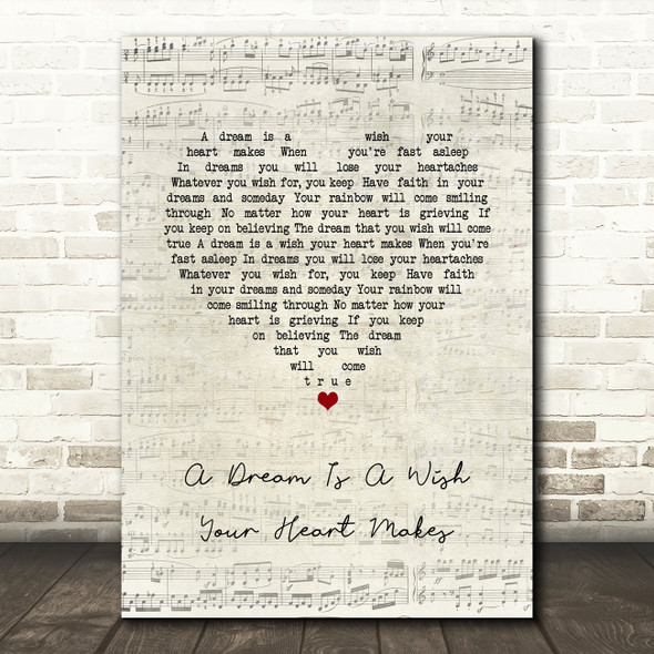Cinderella A Dream Is A Wish Your Heart Makes Script Heart Song Lyric Quote Music Poster Print