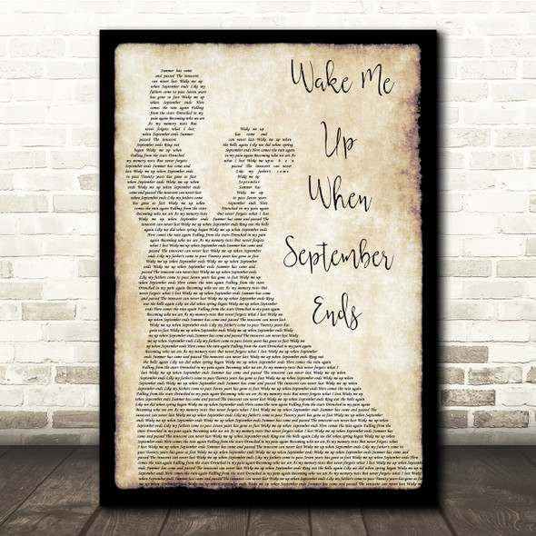 Green Day Wake Me Up When September Ends Man Lady Dancing Song Lyric Quote Music Poster Print
