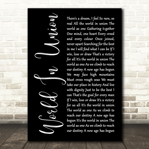 Emeli Sandé World In Union (Rugby World Cup Anthem) Black Script Song Lyric Quote Music Poster Print