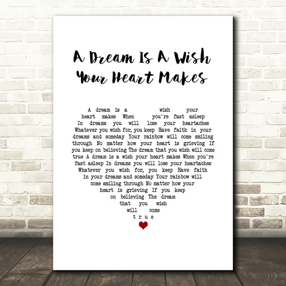 Cinderella A Dream Is A Wish Your Heart Makes White Heart Song Lyric Quote Music Poster Print