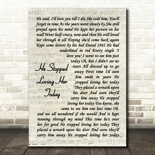 George Jones He Stopped Loving Her Today Vintage Script Song Lyric Quote Music Poster Print