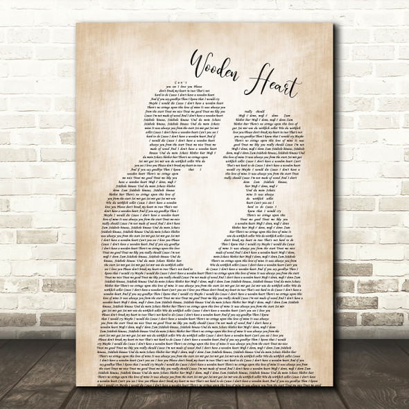 Elvis Presley Wooden Heart Man Lady Bride Groom Wedding Song Lyric Quote Music Poster Print