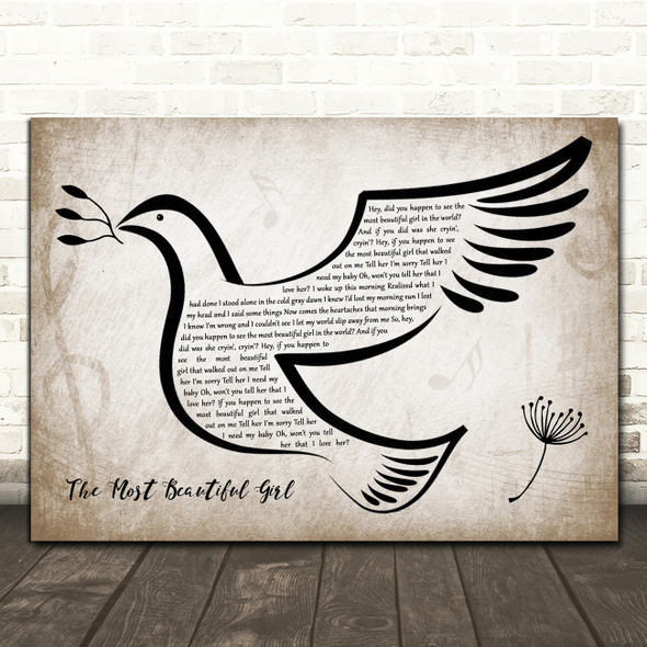 Charlie Rich The Most Beautiful Girl Vintage Dove Bird Song Lyric Quote Music Poster Print