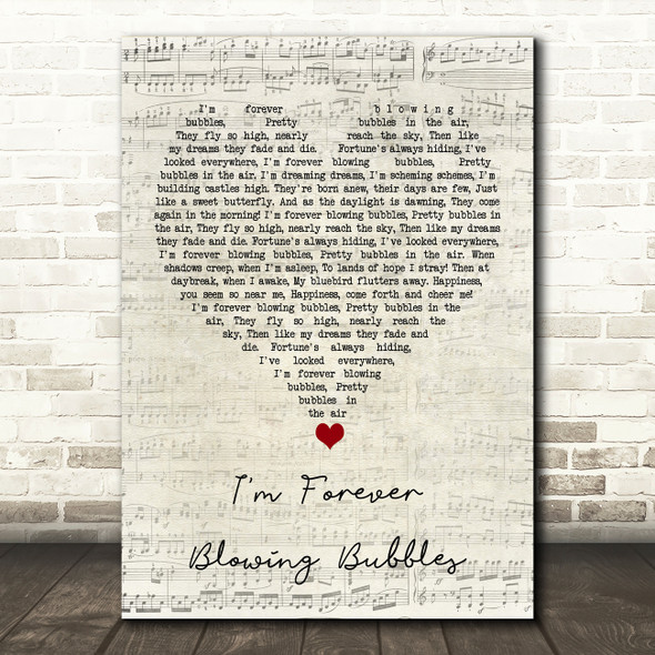 Cockney Rejects I'm Forever Blowing Bubbles Script Heart Song Lyric Quote Music Poster Print