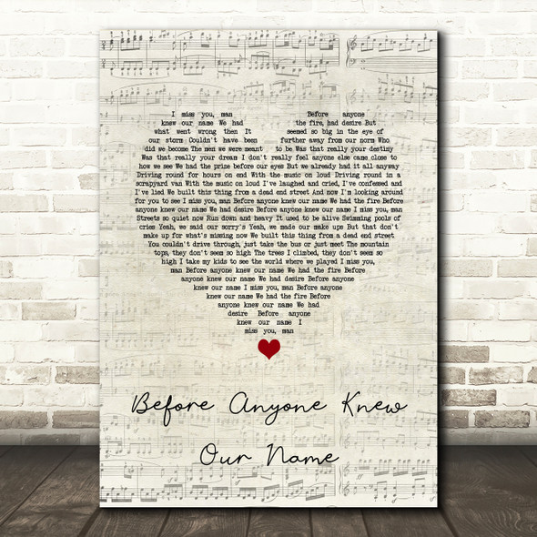 Stereophonics Before Anyone Knew Our Name Script Heart Song Lyric Quote Music Poster Print